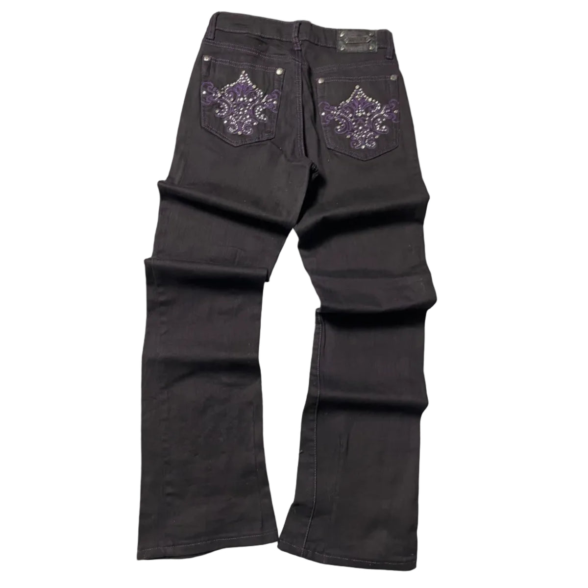 Purple Sequin Embroidered Black Jeans