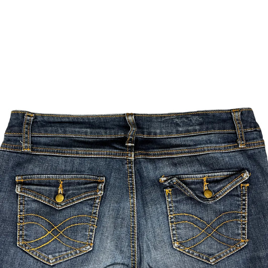 Bootcut Jeans – Medium Wash, Gold Button Flap Pockets