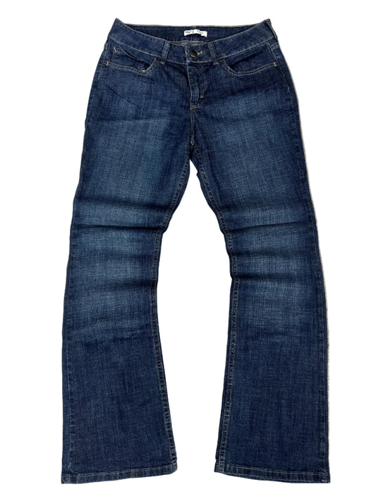 Y2K Flare Jeans – Dark Blue, Swirl Stitched Pockets