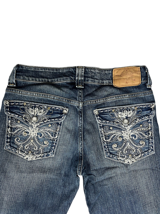 American Eagle Bootcut Jeans – Medium Wash, Rhinestone Embroidered Pockets
