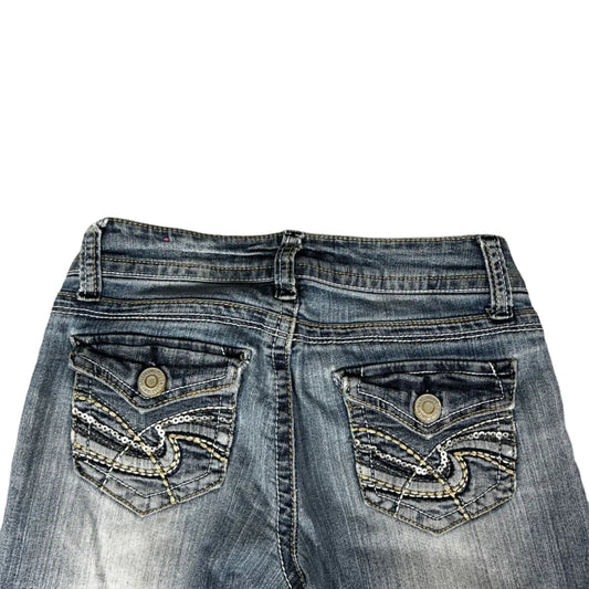 Bootcut Jeans – Light Faded Wash, Rhinestone Flap Pockets