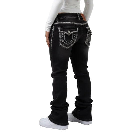 Black Embroidered Bootcut Jeans