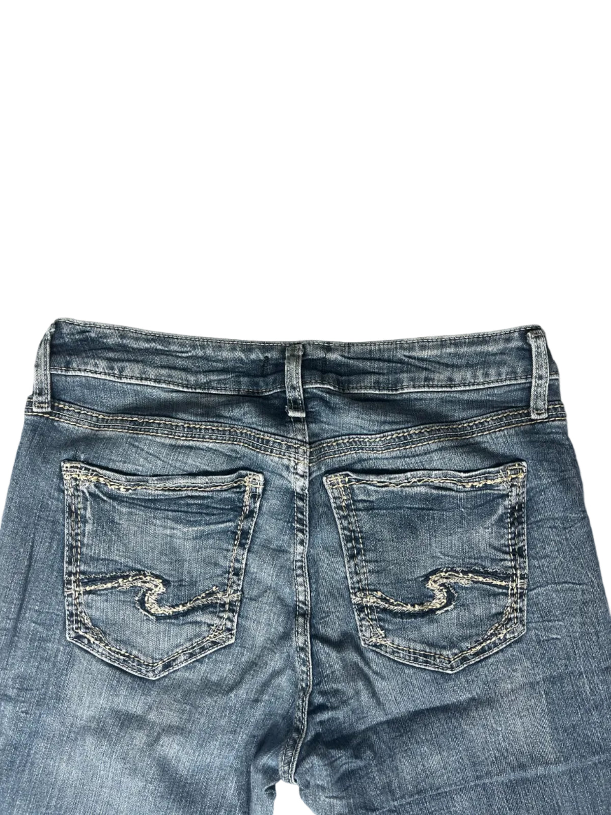 Anthropologie Bootcut Jeans – Medium Wash, Swirl Stitched Pockets