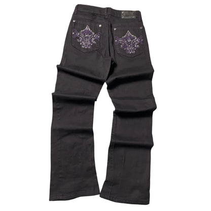 Purple Sequin Embroidered Black Jeans