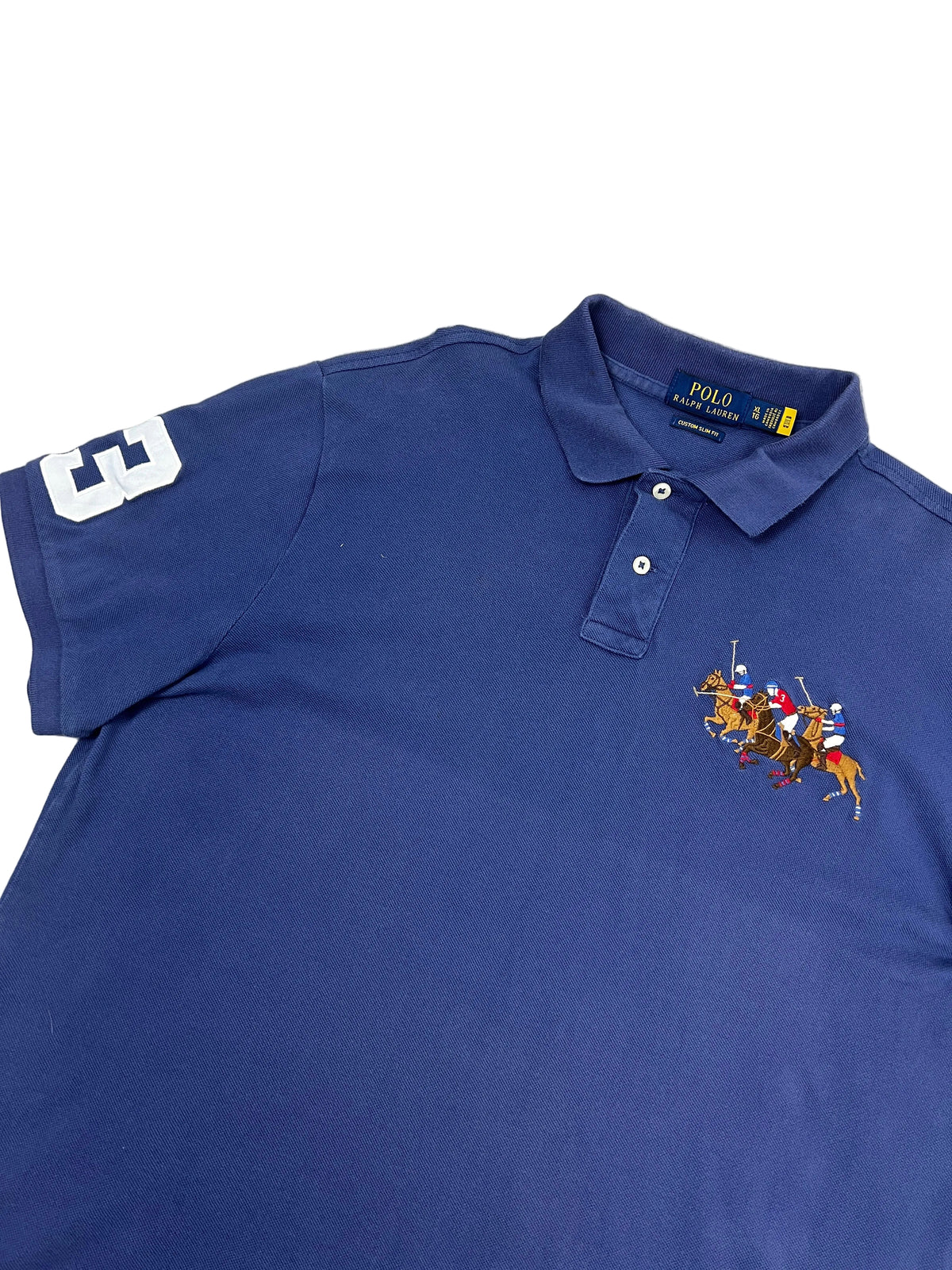 Ralph Lauren Poloshirt – Blau, Triple Pony, Custom Slim Fit (XL)