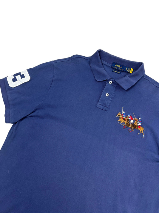 Ralph Lauren Poloshirt – Blau, Triple Pony, Custom Slim Fit (XL)