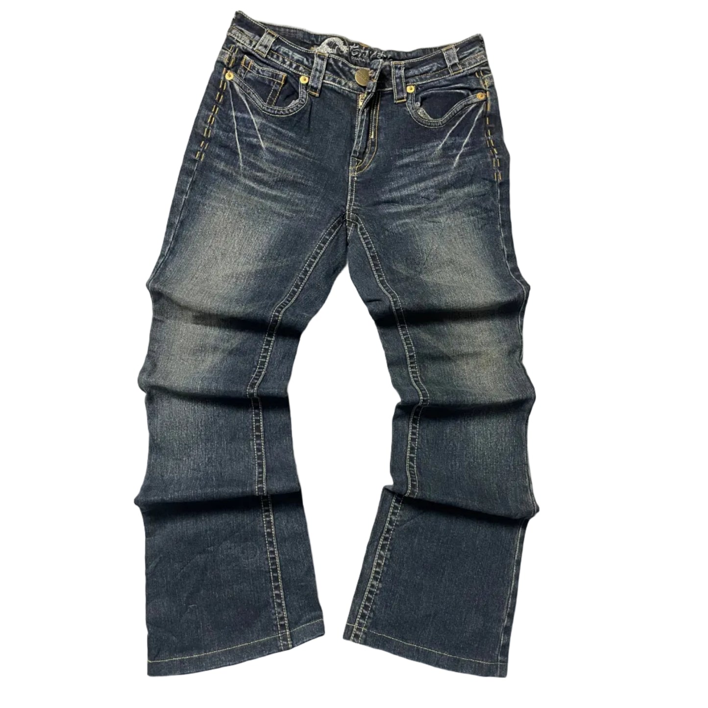 Washed Dark Blue Jeans
