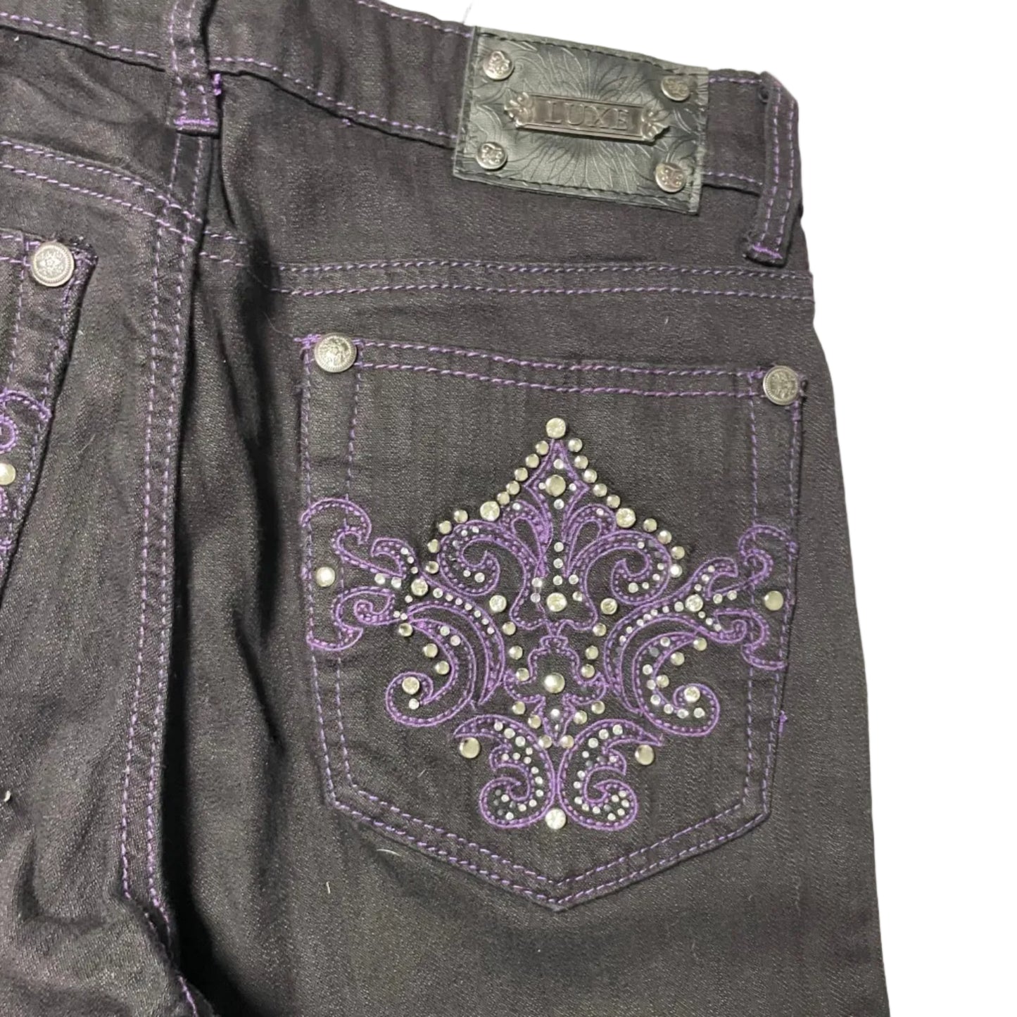 Purple Sequin Embroidered Black Jeans