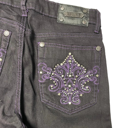 Purple Sequin Embroidered Black Jeans