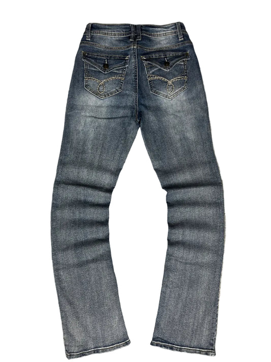 Wallflower Bootcut Jeans – Grey-Blue Faded Wash, Flap Pockets