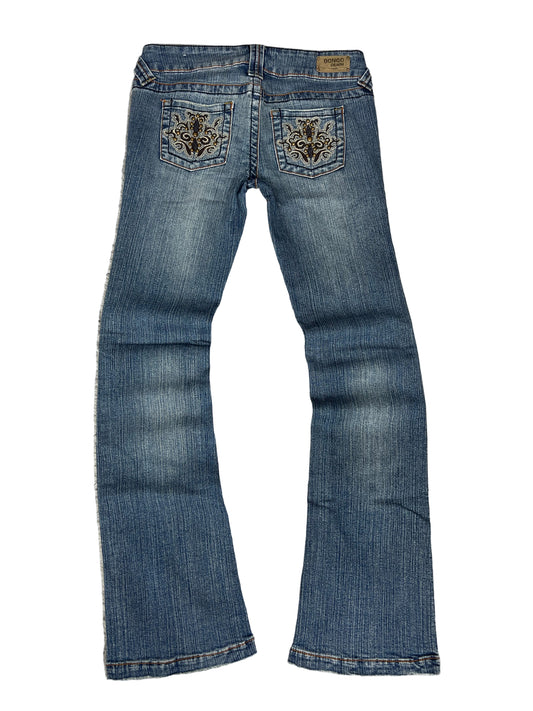 Bongo Bootcut Jeans – Medium Wash, Brown Embroidered Pockets