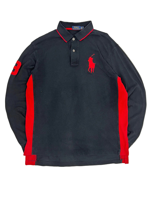 Ralph Lauren Long Sleeve Polo Shirt – Black & Red Big Pony, Tall (LT)