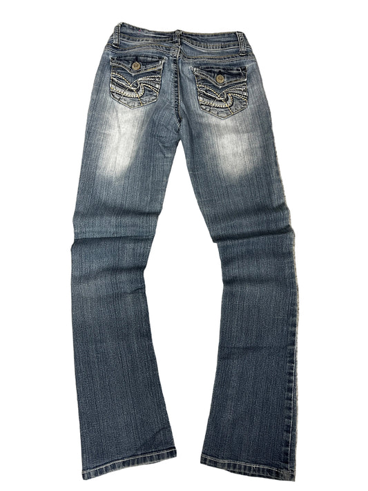 Bootcut Jeans – Light Faded Wash, Rhinestone Flap Pockets