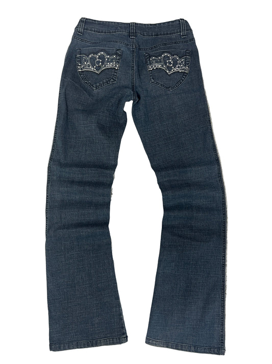 Digital Clothing Bootcut Jeans – Dark Grey-Blue, Rhinestone Pockets