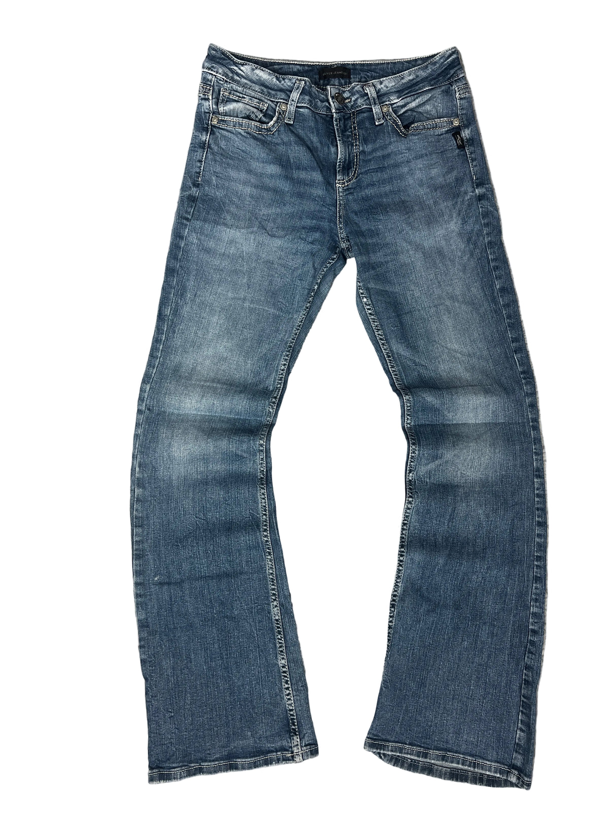Anthropologie Bootcut Jeans – Medium Wash, Swirl Stitched Pockets
