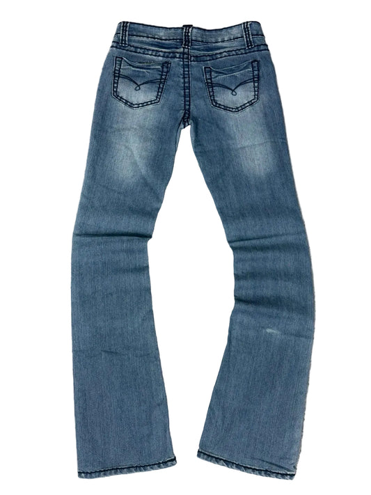 Miss Me Bootcut Jeans – Light Blue Wash, Embroidered Pockets