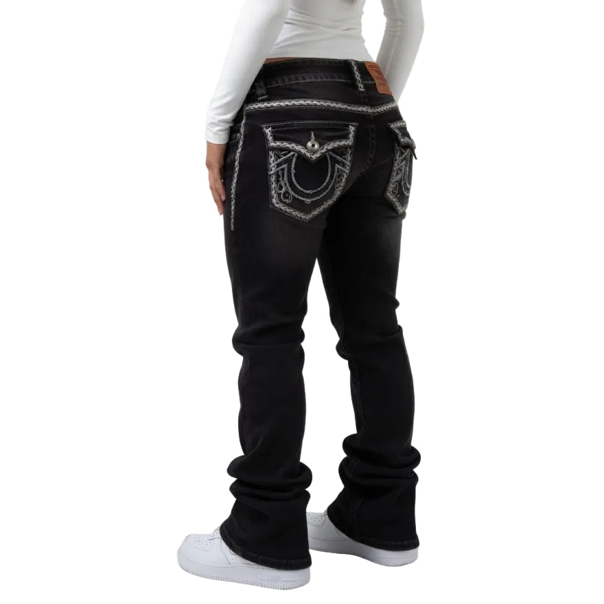Black Embroidered Bootcut Jeans