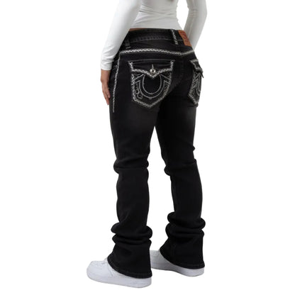 Black Embroidered Bootcut Jeans