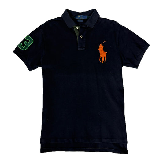 Ralph Lauren polo shirt black orange Big Pony front view